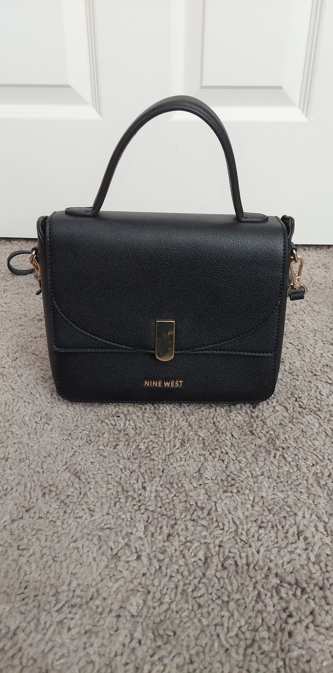 Nine West Black Structured Top-Handle Satchel with Gold Hardware